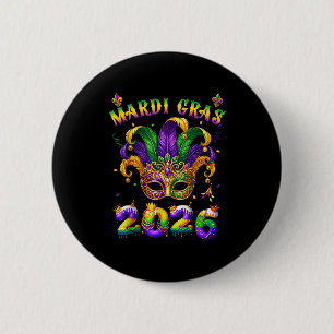 Happy Mardi Gras 2026 Jester Hat New Orleans Men W 6 Cm Round Badge