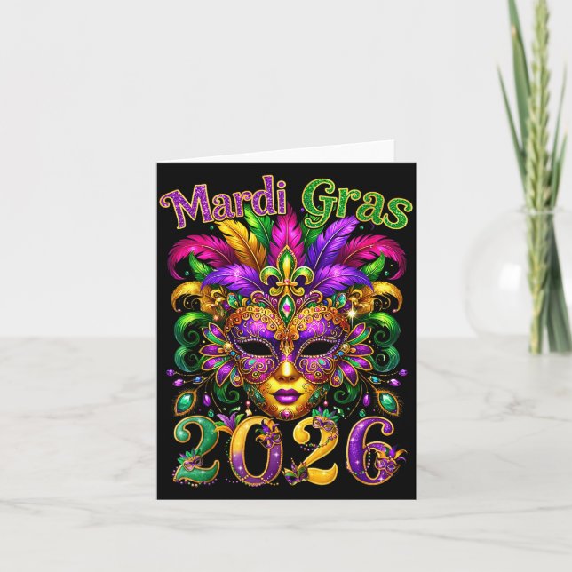 Happy Mardi Gras 2026 Jester Hat New Orleans Men W Card (Front)
