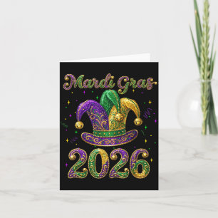 Happy Mardi Gras 2026 Jester Hat New Orleans Men W Card
