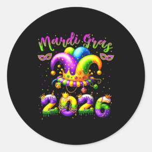 Happy Mardi Gras 2026 Jester Hat New Orleans Men W Classic Round Sticker