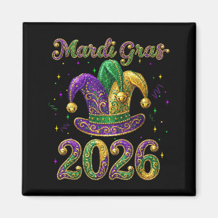 Happy Mardi Gras 2026 Jester Hat New Orleans Men W Magnet