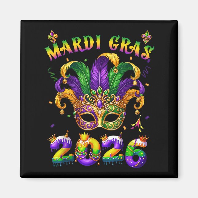 Happy Mardi Gras 2026 Jester Hat New Orleans Men W Magnet (Front)