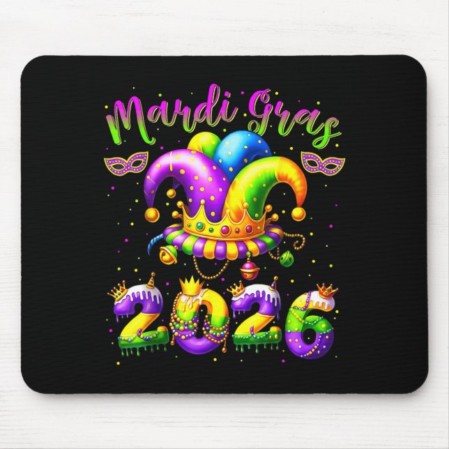 Happy Mardi Gras 2026 Jester Hat New Orleans Men W Mouse Pad (Front)