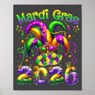 Happy Mardi Gras 2026 Jester Hat New Orleans Men W Poster