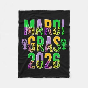 Happy mardi gras 2026 leopard print crawfish men fleece blanket