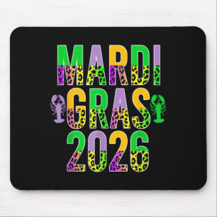 Happy mardi gras 2026 leopard print crawfish men mouse pad