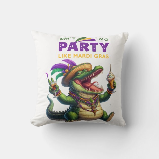 Happy Mardi Gras Alligator Cushion (Front)