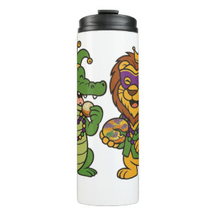 Happy Mardi Gras Alligator & Lion Thermal Tumbler