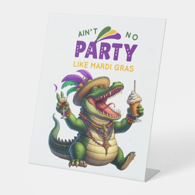 Happy Mardi Gras Alligator Pedestal Sign (Front)