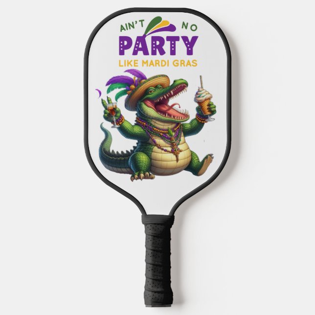 Happy Mardi Gras Alligator Pickleball Paddle (Front)