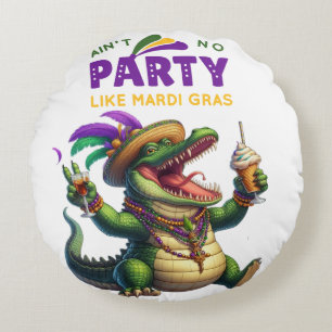 Happy Mardi Gras Alligator Round Cushion