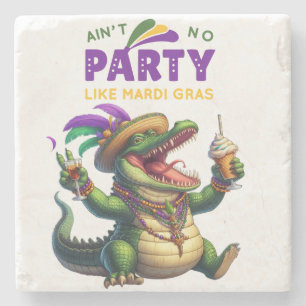 Happy Mardi Gras Alligator Stone Coaster