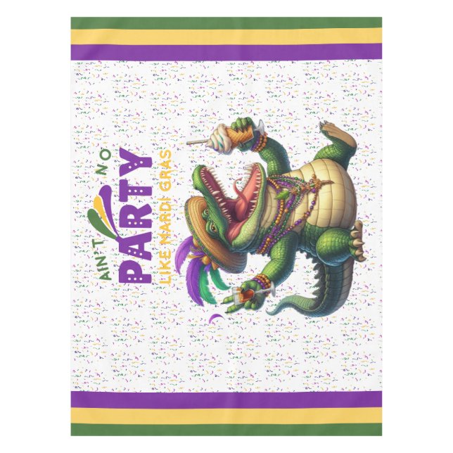 Happy Mardi Gras Alligator Tablecloth (Front)