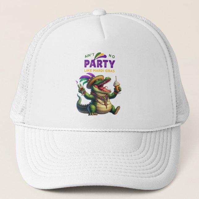 Happy Mardi Gras Alligator Trucker Hat (Front)
