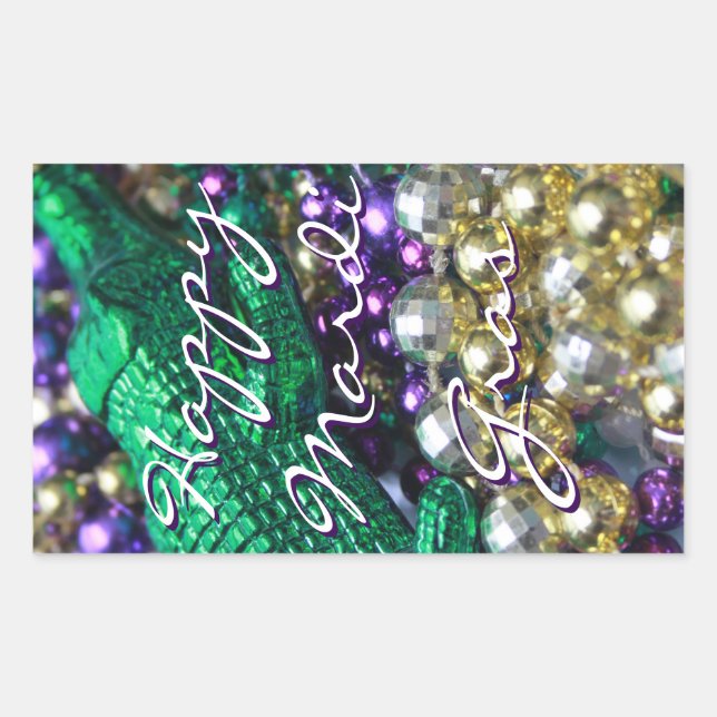 Happy Mardi Gras Bead Throws Custom Gator Decals Rectangular Sticker (Front)