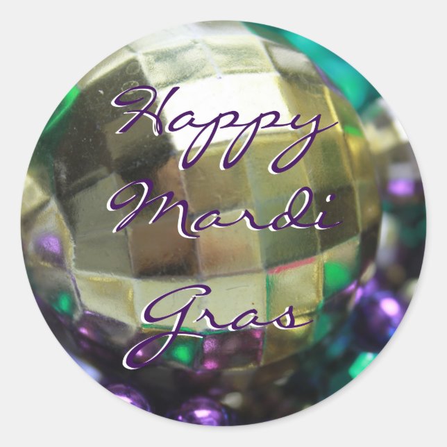 Happy Mardi Gras Bead Throws Customised Stickers (Front)