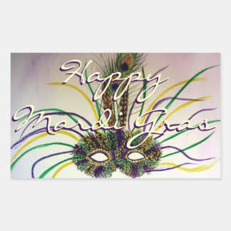 Happy Mardi Gras Bead Throws Feather Mask Stickers