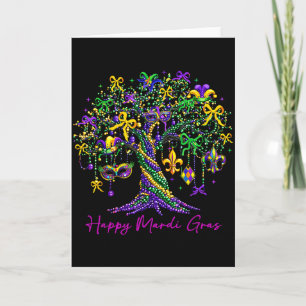 Happy Mardi Gras Bead Tree Carnival Women Men Kid  Card