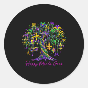 Happy Mardi Gras Bead Tree Carnival Women Men Kid Classic Round Sticker