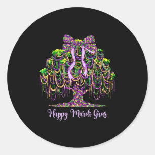 Happy Mardi Gras Beads Tree Classic Round Sticker
