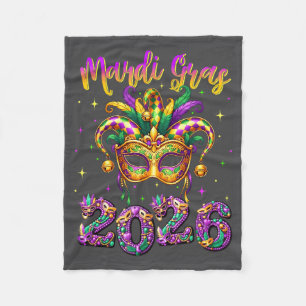 Happy Mardi Gras Carnival 2026 Jester Hat Men Wome Fleece Blanket