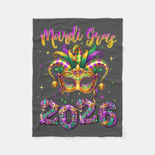 Happy Mardi Gras Carnival 2026 Jester Hat Men Wome Fleece Blanket (Front)
