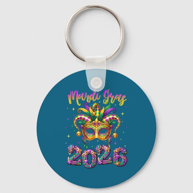 Happy Mardi Gras Carnival 2026 Jester Hat Men Wome Key Ring (Front)