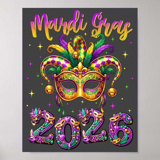 Happy Mardi Gras Carnival 2026 Jester Hat Men Wome Poster (Front)