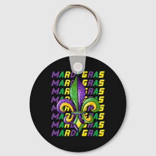 Happy Mardi Gras Carnival Fat Tuesday Fleur De Lis Key Ring
