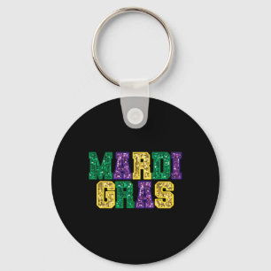 Happy Mardi Gras Carnival Fat Tuesday Fleur De Lis Key Ring