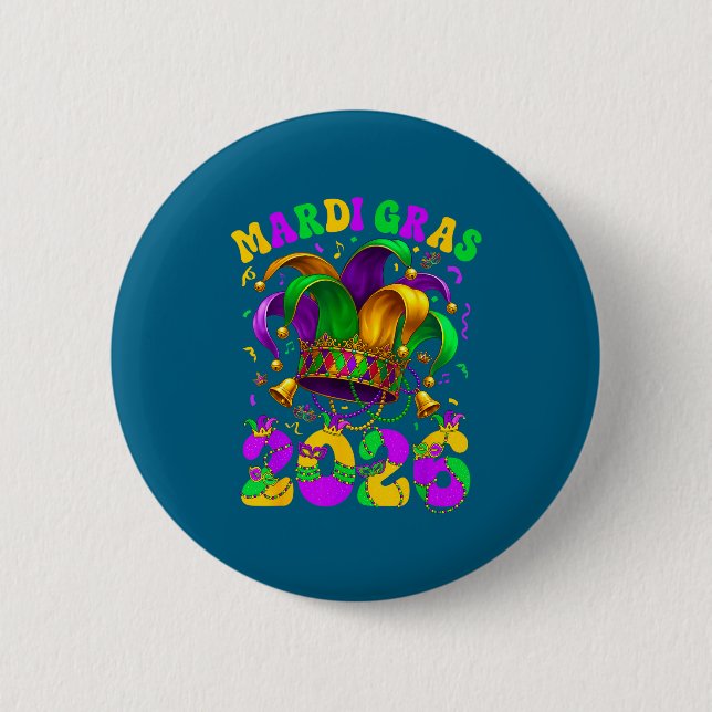 Happy Mardi Gras Carnival Mardi Gras 2026 Jester M 6 Cm Round Badge (Front)