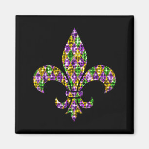 Happy Mardi Gras Carnival New Orleans Fleur De Lis Magnet