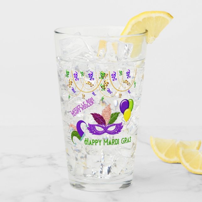 Happy Mardi Gras Celebration Party Mask Drinking Glass (Back Ice)