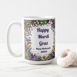 Happy Mardi Gras Feathered & Mask  Coffee Mug