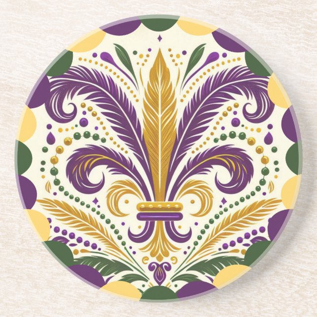 Happy Mardi Gras  fleur-de-lis  Coaster (Front)
