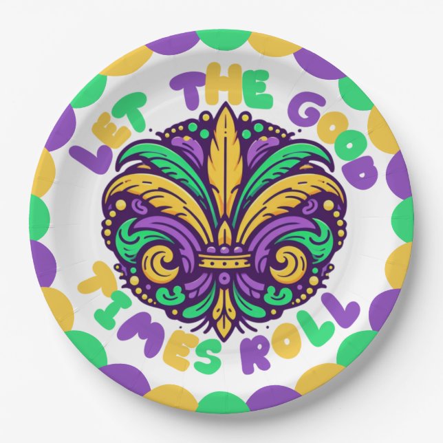 Happy Mardi Gras  fleur-de-lis  Paper Plate (Front)