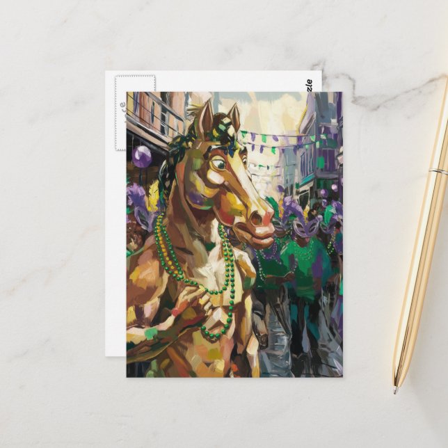 Happy Mardi Gras Horse Postcard (Front/Back In Situ)
