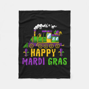 Happy Mardi Gras Jester Train Carnival Parade Part Fleece Blanket