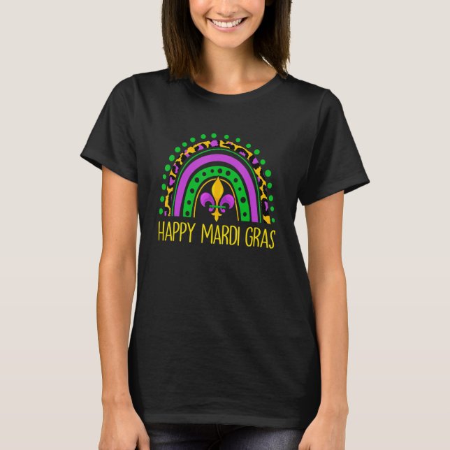 Happy Mardi Gras Leopard Rainbow Mardi Gras Carniv T-Shirt (Front)