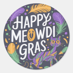 Happy mardi gras Meowdi Classic Round Sticker