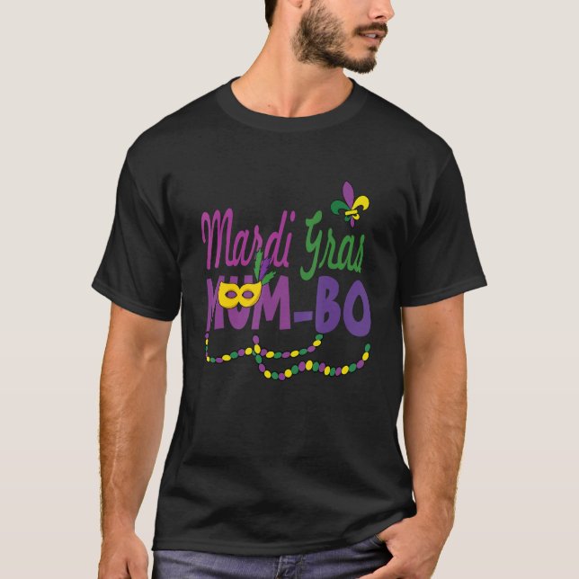 Happy Mardi Gras Mum Bo Funny Carnival Mask Beaded T-Shirt (Front)