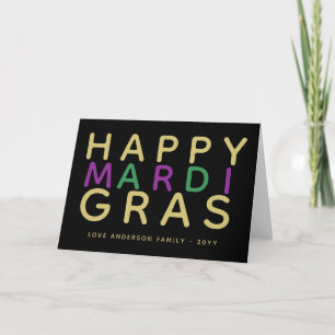 Happy Mardi Gras Purple Green Gold Personalised Card