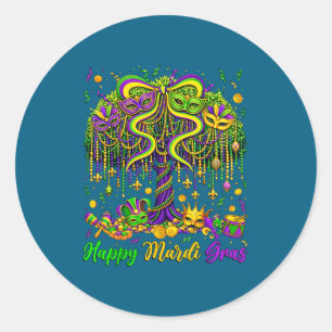 Happy Mardi Gras Tree Beads Classic Round Sticker
