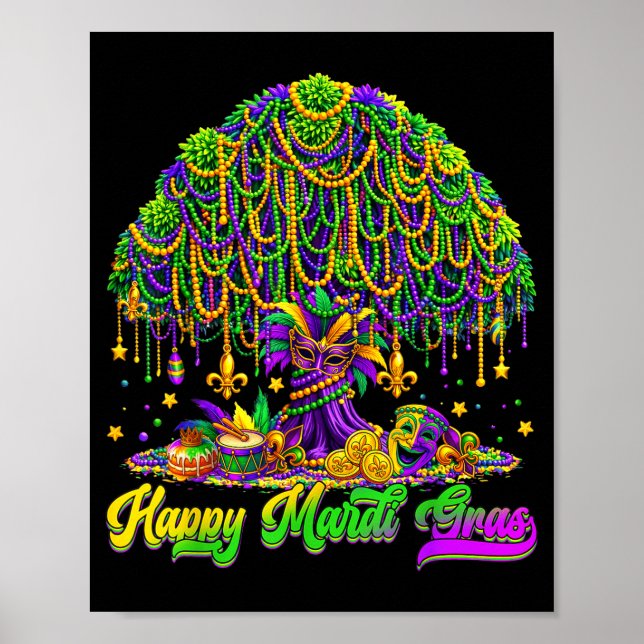 Happy Mardi Gras Tree Beads Mask Carnival New Orle Poster (Front)