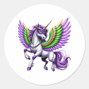 Happy Mardi Gras Unicorn Mask New Orleans Girls Classic Round Sticker