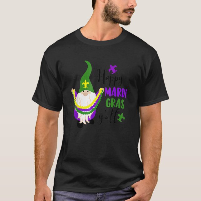 Happy Mardi Gras Yall  Gnome Mardi Gras 2023 Beads T-Shirt (Front)