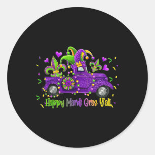 Happy Mardi Gras Y'all Truck Leopard Mardi Gras Bo Classic Round Sticker