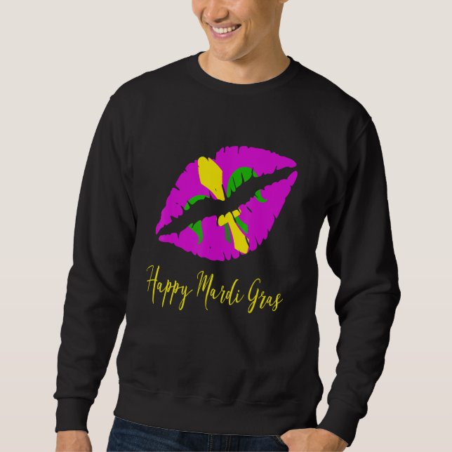 Happy Mardi Grass Purple Lipstick Fleur De Lis Col Sweatshirt (Front)