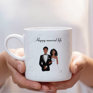 Happy married life, black couple, Two-Tone coffee mug