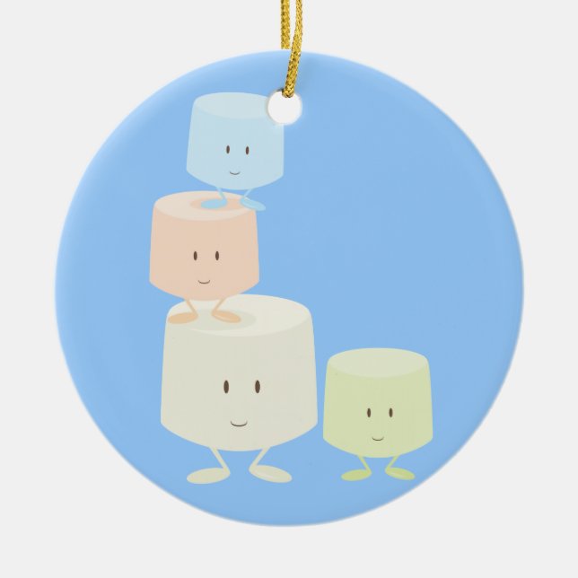 Happy marshmallows ceramic tree decoration (Front)